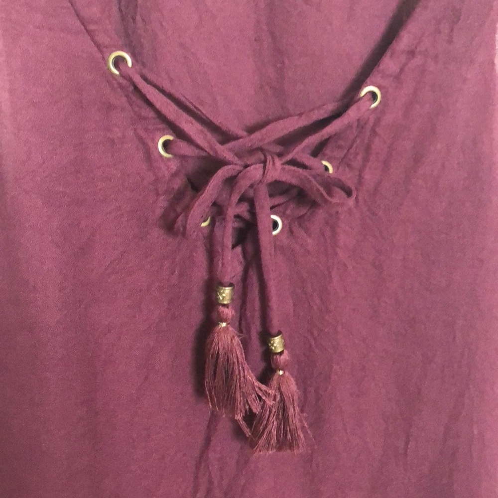 Aeropostale Lace-Up Tank, Maroon w/ Brass Accents - Picture 3 of 4